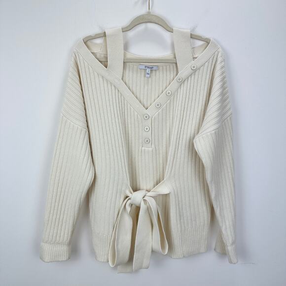 Derek Lam 10 Crosby Sweater Wool Blend Ribbed Cream Cutout Off Shoulder Large - Picture 1 of 13